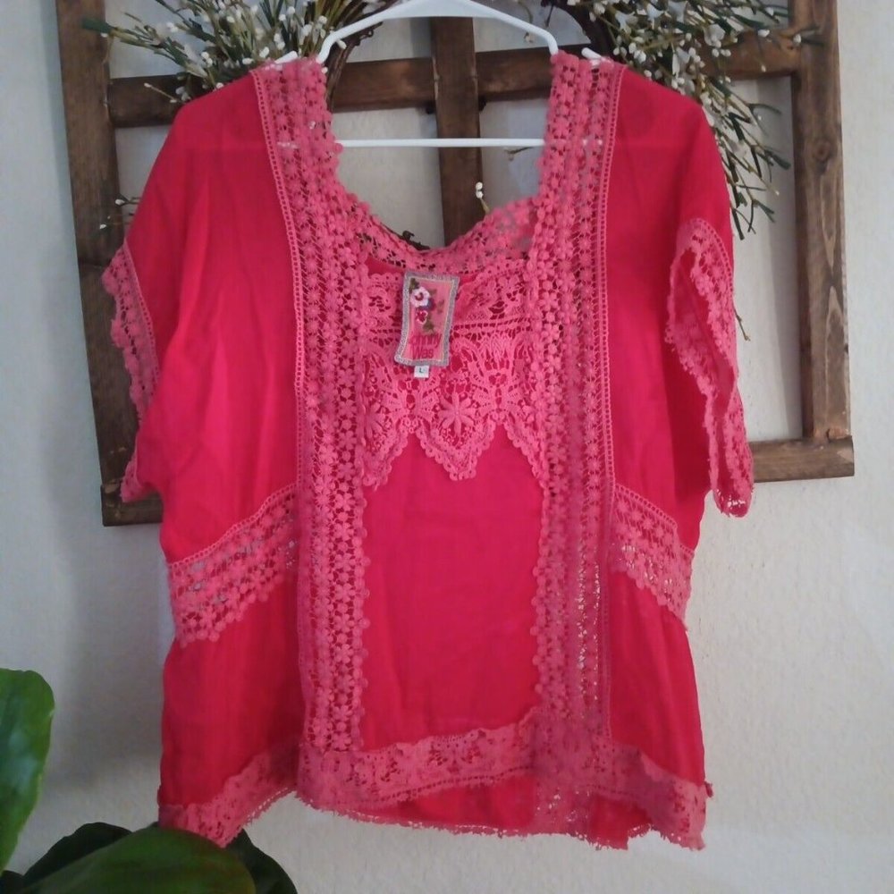 Johnny Was Pink Blouse Size Large